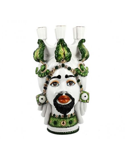 CANDELABRO TESTA DI MORO UOMO DECORATO CERAMICA