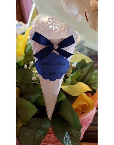 Cono per confettata Matrimonio bianco e blu