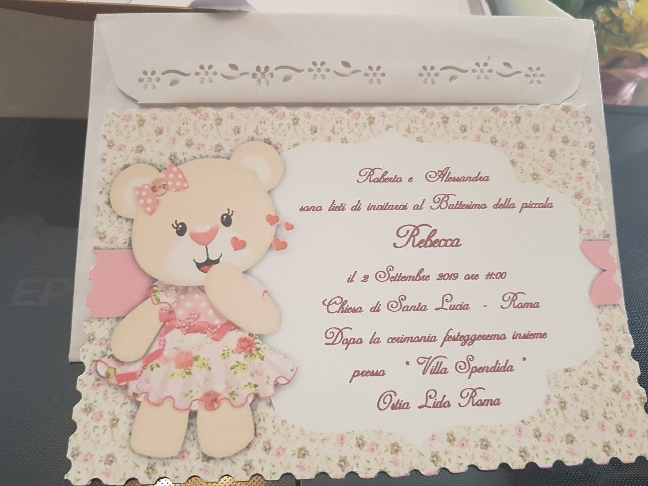 Invito Battesimo Bimba con orsetto Personalizzato