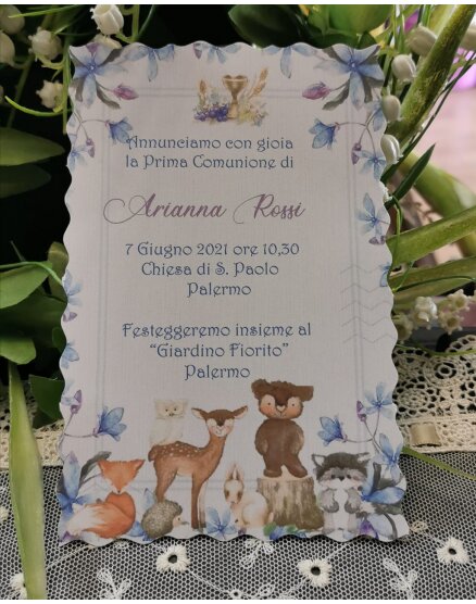 INVITO PRIMA COMUNIONE ANIMALI BOSCO