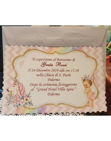 Invito Battesimo Bimba con Unicorno