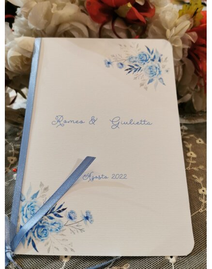 LIBRETTO MESSA ELEGANTE CON FIORI AZZURRI