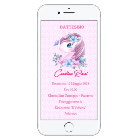 INVITO DIGITALE BATTESIMO UNICORNO