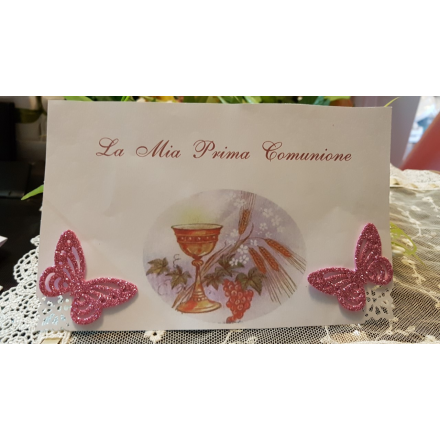 Invito Prima Comunione con farfalle glitterate