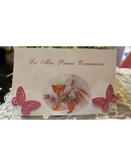 Invito Prima Comunione con farfalle glitterate