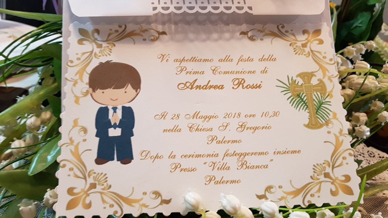 Giomel Inviti Partecipazioni Prima Comunione Bambino Bambina Cartoline per  Invitare alla Cerimonia della Comunione Cartoncino Bianco 10,5x14,8 cm 20  Pezzi : : Casa e cucina