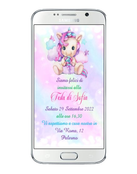 INVITO DIGITALE COMPLEANNO UNICORNO