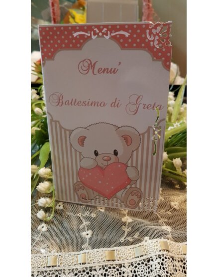 Menù Personalizzato per Battesimo Orsetto Cuore