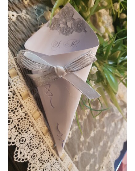 Cono Matrimonio decoro argento con iniziali