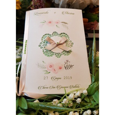 Libretto Messa con trafori verdino e decoro fiori